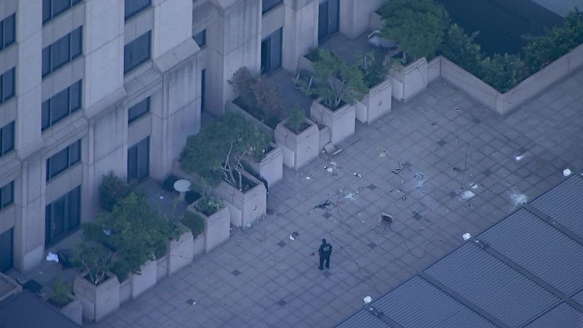 A look at the furniture thrown from a room at The Four Seasons in Midtown Atlanta during a SWAT standoff.