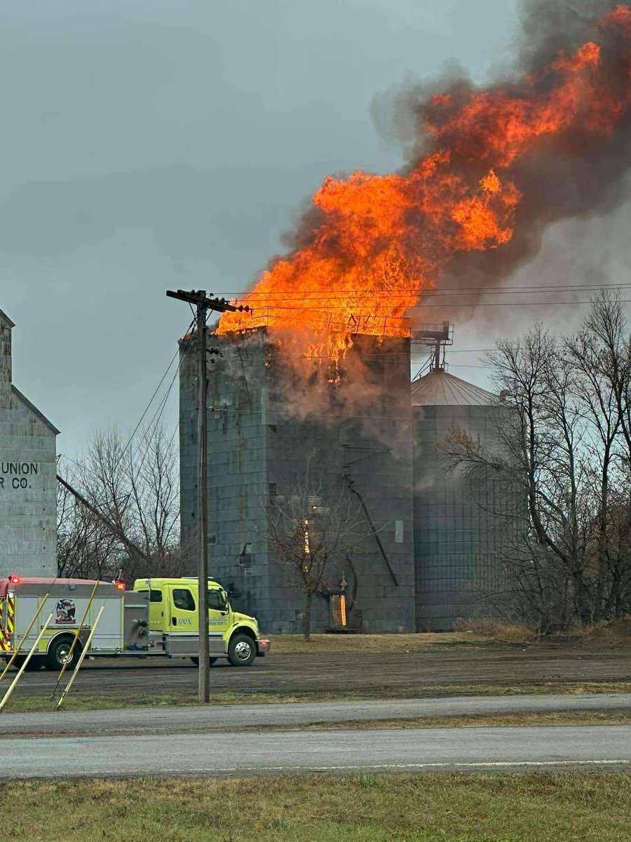 Russell MN elevators are on fire, this is a current situation, and multiple agencies are on scene