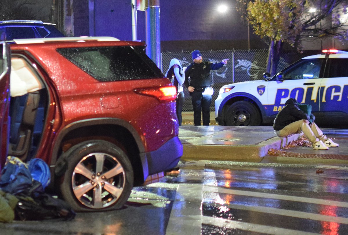 Multiple juveniles were detained after a 79-year-old man was assaulted and carjacked on Thursday. Foxtrot was able to find his vehicle and follow it until it struck a light pole at the intersection of North Avenue and Eutaw Street. Several juveniles bailed out of it