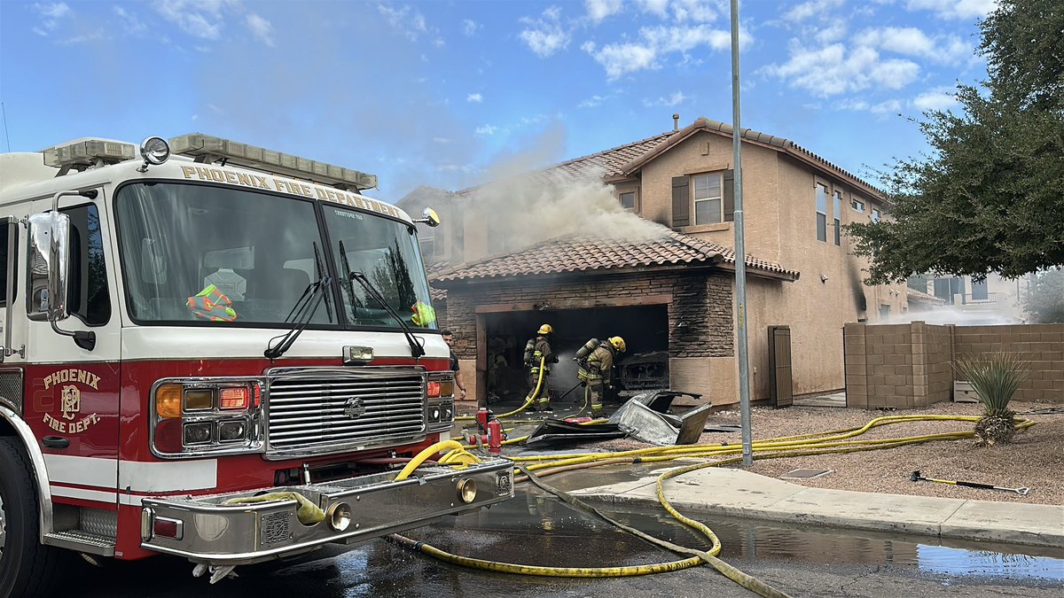 Phoenix and Tolleson fire crews have extinguished a fast moving fire Saturday morning near 67th Ave and Baseline Rd. The fire appears to have started in the garage. No injuries reported and the cause of the fire has not yet been determined