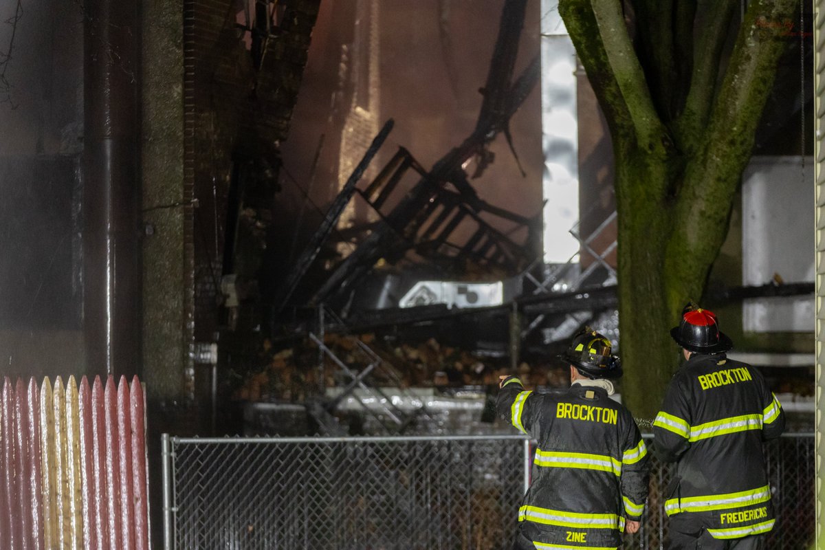 Firefighters in Brockton used several ladder pipes and monitors to battle a 3-alarm blaze that tore through a 4 story mixed-use building, Saturday evening. Shortly into the operation, a significant portion of the interior and rear of the building collapsed