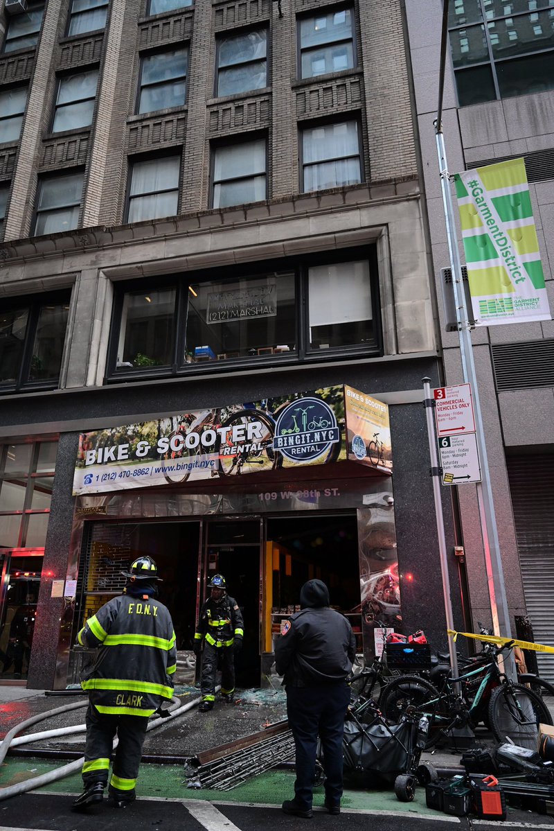 Tuesday morning, the FDNY responded to a lithium-ion battery fire at a bike store at 109 W 38 Street in Manhattan. More than 100 lithium-ion batteries were found inside. 