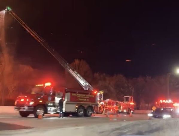 More than 25 fire trucks are working at the fire in North Baltimore.