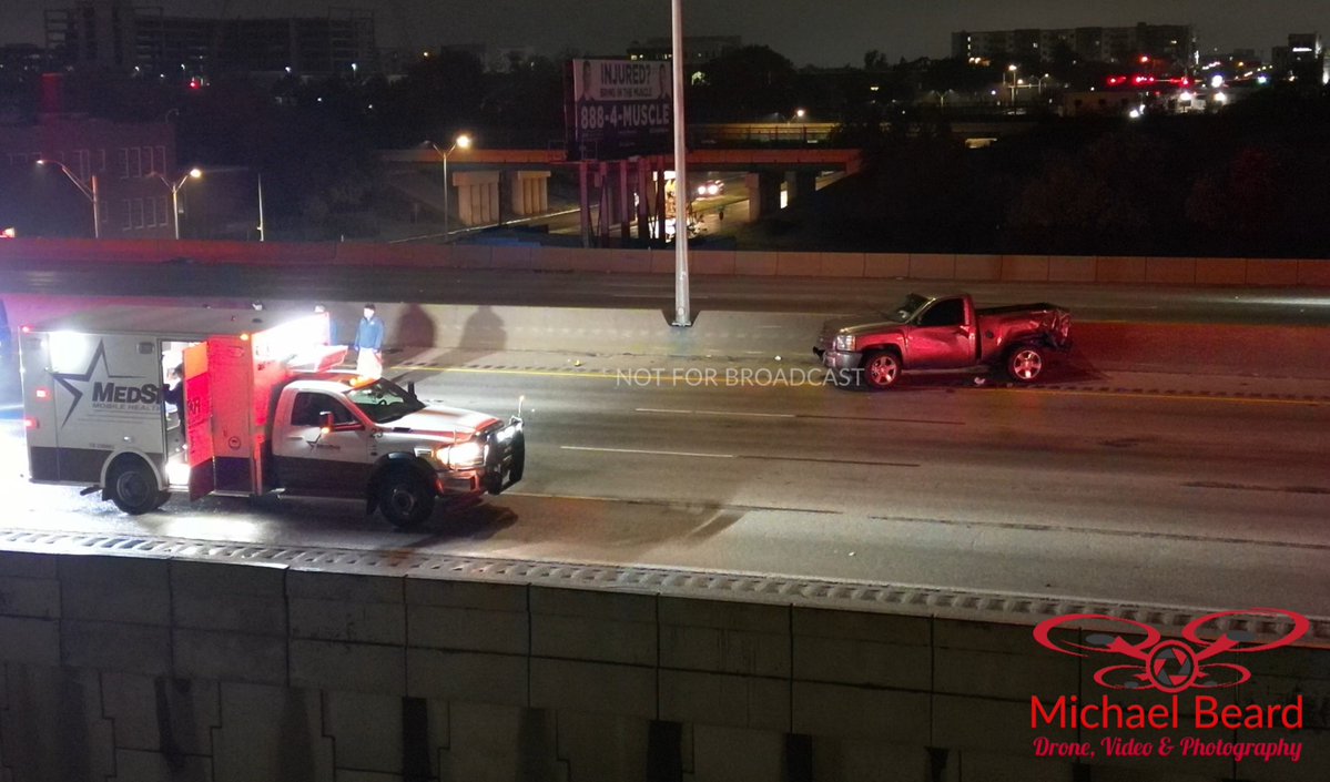 1 person is dead, and a 20 year old is in jail charged with intoxication Manslaughter with a vehicle after hitting a pedestrian during a multiple vehicle accident that shut down I-35W at Rosedale for hours sunday morning