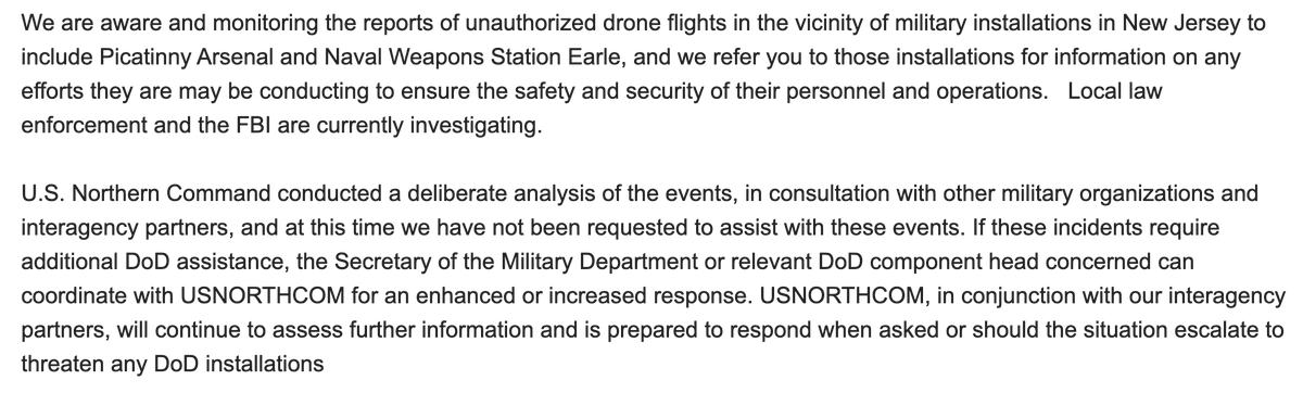 Déclaration de l'@USNorthernCmd des États-Unis sur les objets non identifiés au-dessus du New Jersey  a procédé à une analyse délibérée des événements . Aucune demande d'aide n'a été formulée