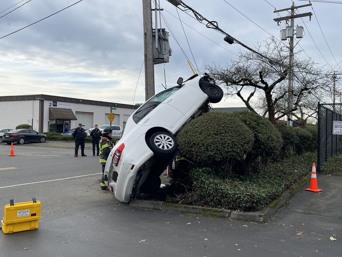 This morning at 10:22 am, Puget Sound Fire responded to a single vehicle accident in the 8600 block of South 228th Street. The driver was the lone occupant and suffered minor injuries