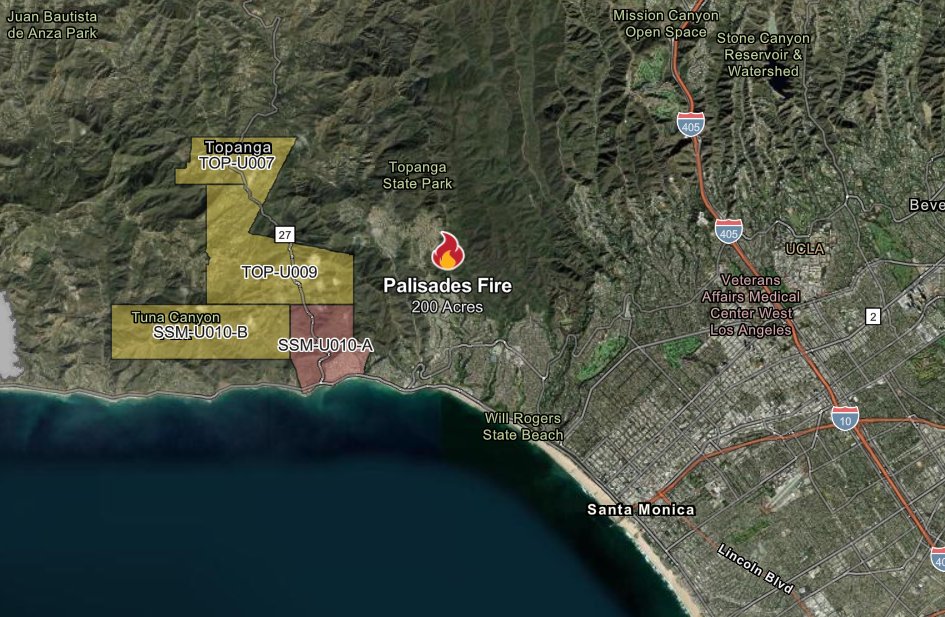 CALFIRE has launched an incident page for the PalisadesFire with a map showing the fire in relation to Santa Monica, Malibu and UCLA.