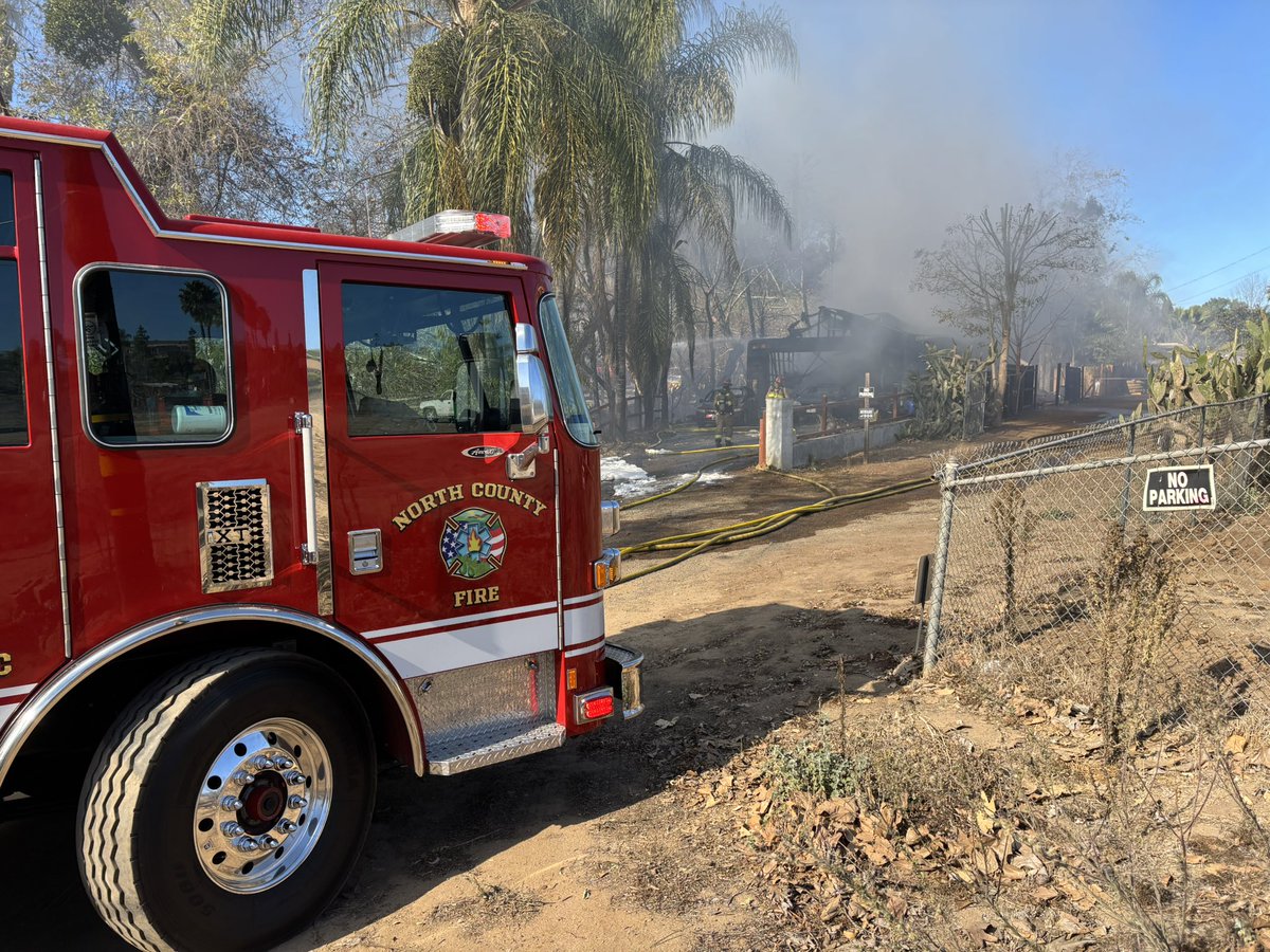 Our crews are on scene of a structure fire that has extended into the vegetation in the area of the 2700 block of S. Mission Rd. in Fallbrook. We have forward rate of spread stopped on the vegetation fire and the fire contained on the structure