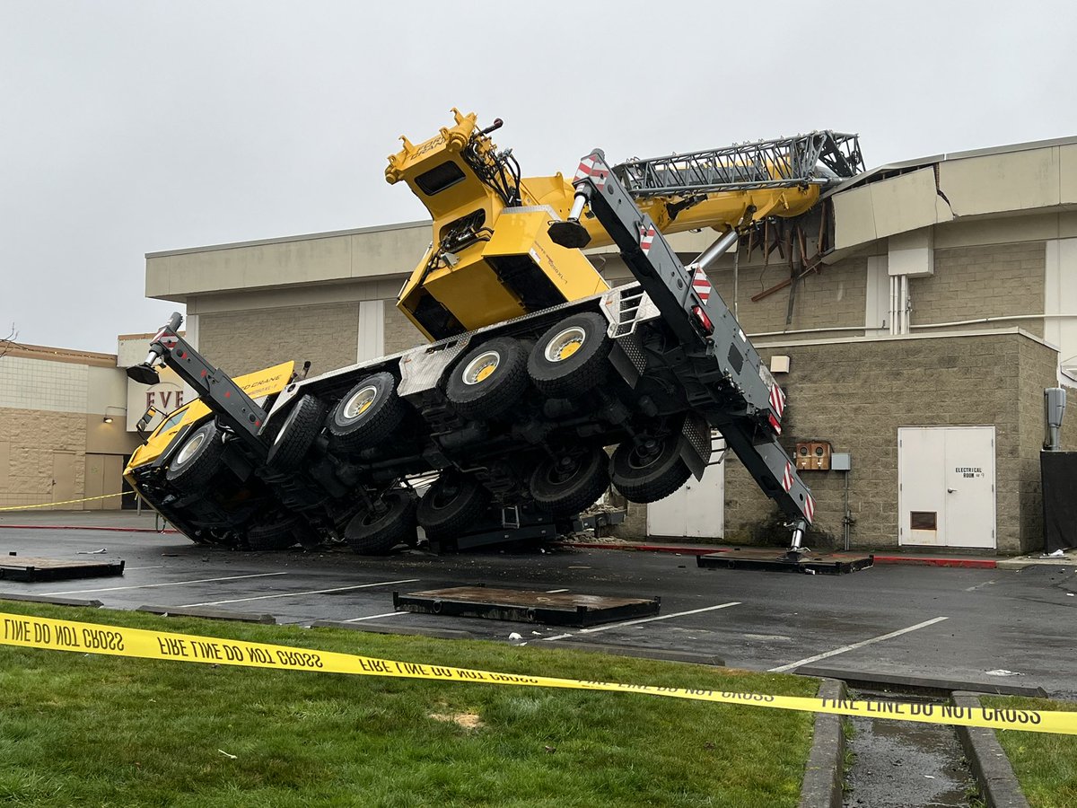 Everett Fire is on scene of a crane into a building at Everett Mall - 1402 SE Everett Mall. The area of the building is under construction where the incident took place. Two construction workers injured in the incident, with one person taken to hospital