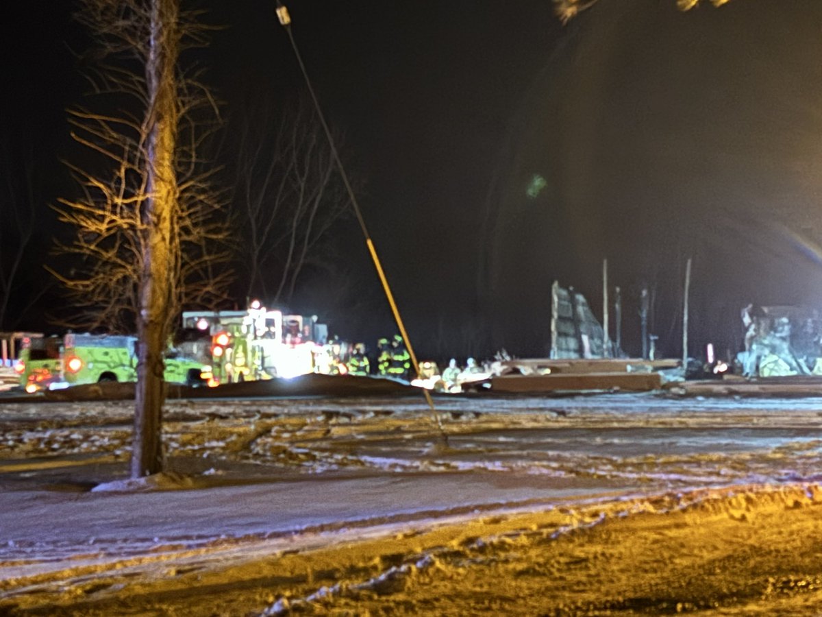 Barn fire on Macedon RD in Palmyra. No word on injuries, but part of the structure looks to be totally destroyed