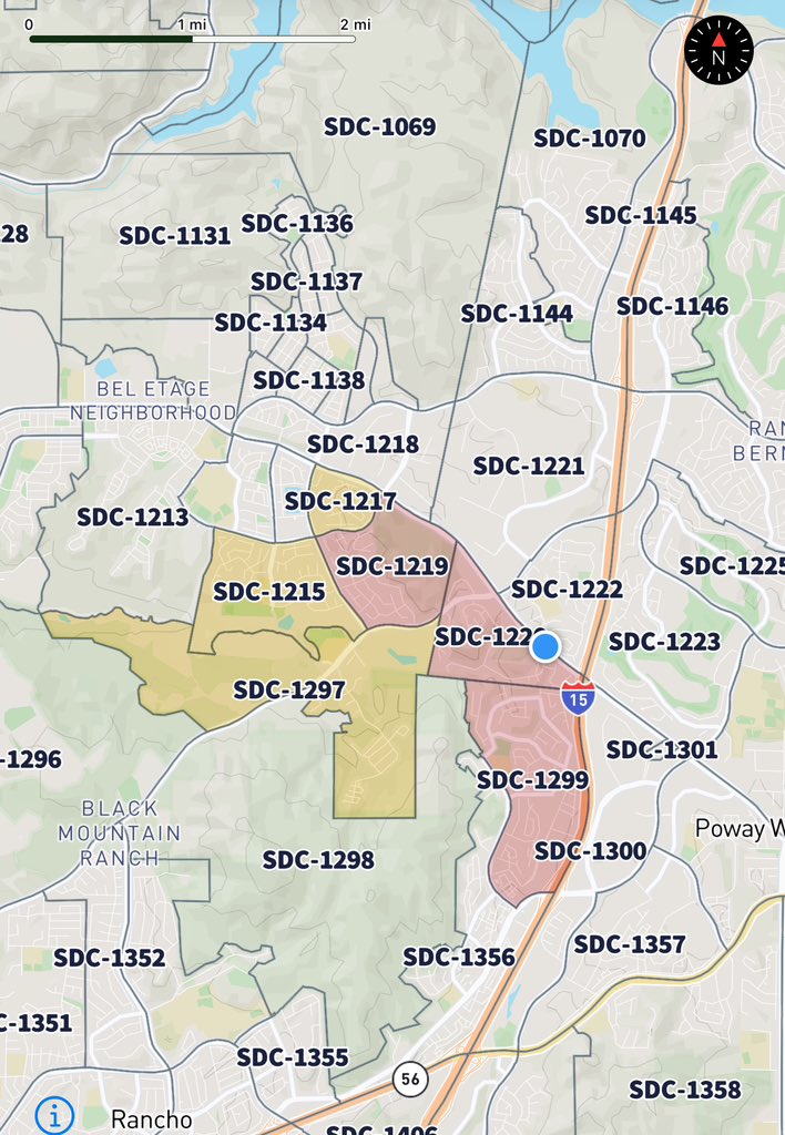 The San Diego Police department is currently assisting SDFD with a large fire in Rancho Bernardo near Camino Del Norte and the 15 FreewayThe areas in pink on the map above have continued ORDERS to evacuate at this time.