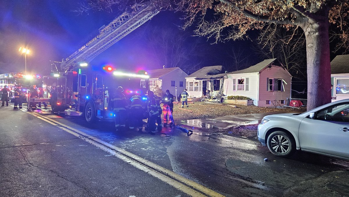 Fire destroys a home in the 300 block of Cameron Rd in unincorporated north St. Louis County. A woman and her two dogs evacuated safely