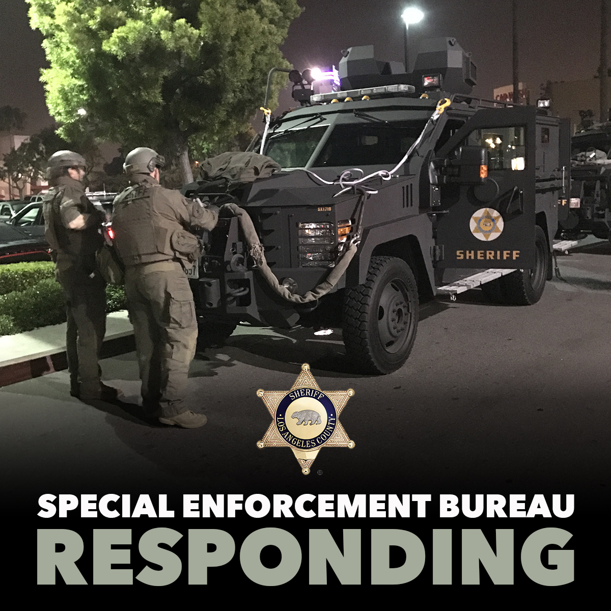 LASD Special Enforcement Bureau Responding to a Barricaded Suspect, 1100 block of W 110th St, South Los Angeles