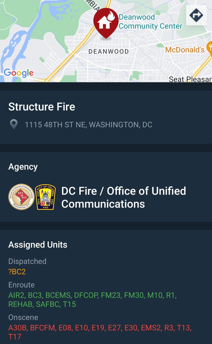 HOUSE FIRE: 1100 Bl. of 48th St. N.E. @dcfireems on scene of a 2 story home with smoke showing on arrival. Fire has been located in a bedroom. WORKING FIRE DISPATCH has been requested