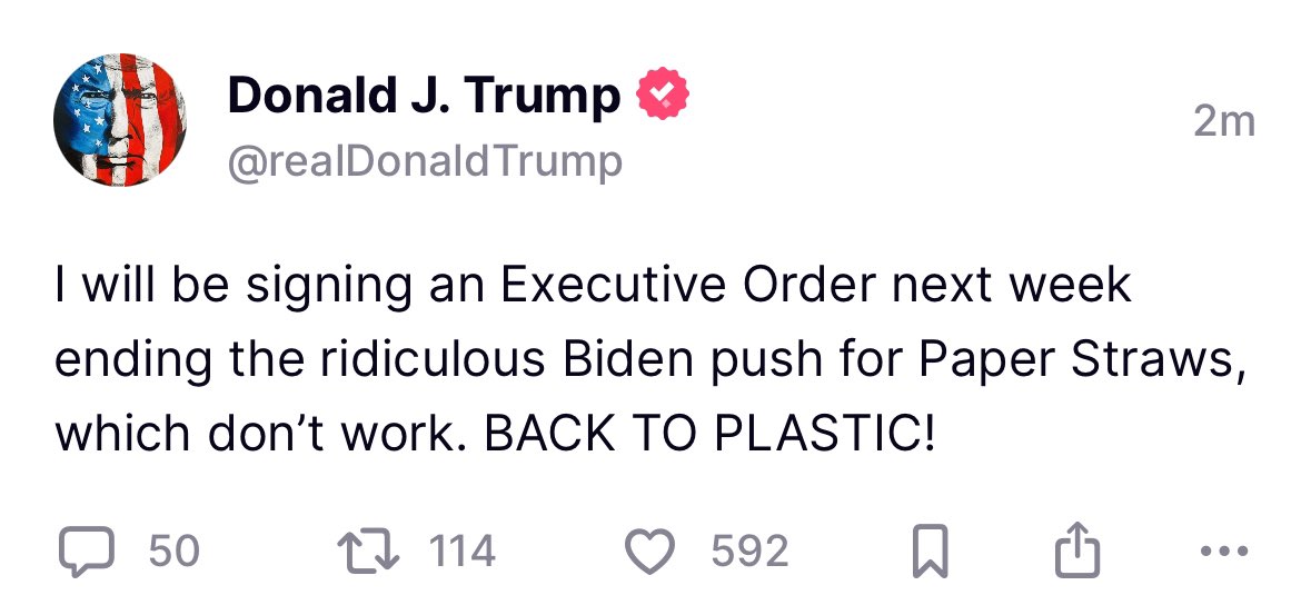 President Trump says he will sign EO returning back to plastic straws