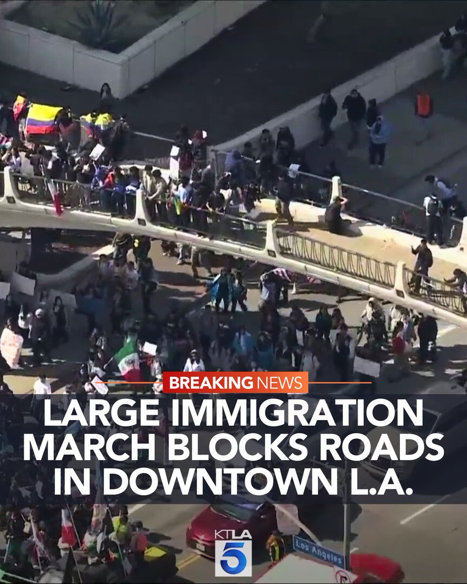 Hundreds of people opposed to President Trump's immigration policies are once again marching through downtown Los Angeles.