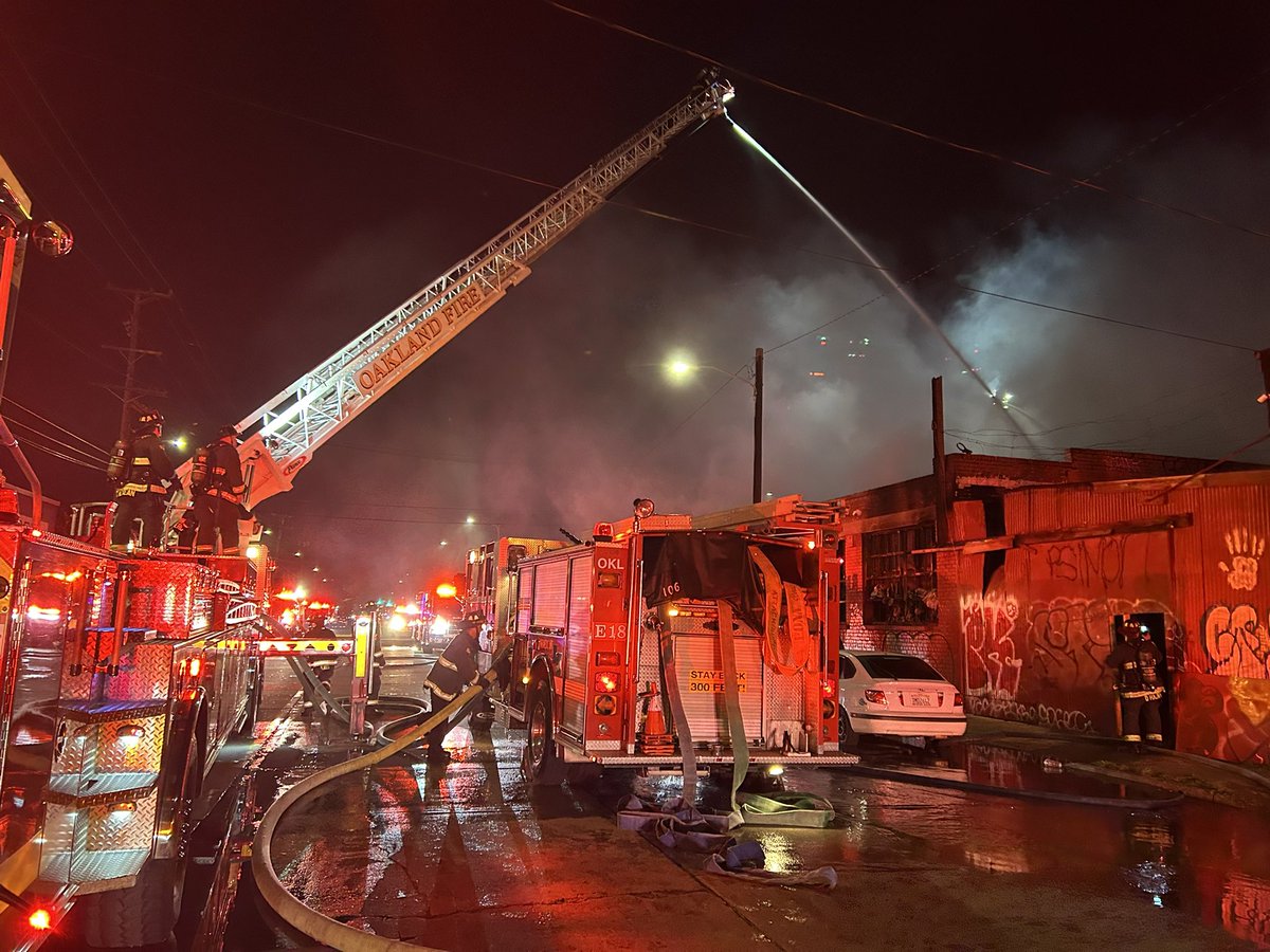 The 2 alarm incident is inside warehouse at 1000 40th Ave (intersection of 40th & San Leandro St) 30 minutes into the incident, crews have gone defensive with  all crews now outside the building, with hose lines and ladder pipes putting water on fire from multiple sides.2nd Alarm: 4000 block of San Leandro St. for a Warehouse Fire