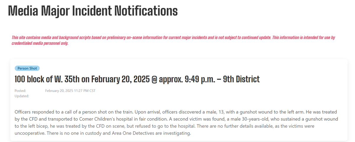 2 shot, 35th Street CTA Red Line Male 30   - L bicep (Graze) Boy 13 - L arm Chicago