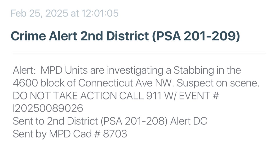 DOUBLE STABBING: 4600 block of Connecticut Ave NW in Forest Hills DC— two women stabbed near The Chesapeake Apartments. Police have a suspect on scene; unclear if in custody yet