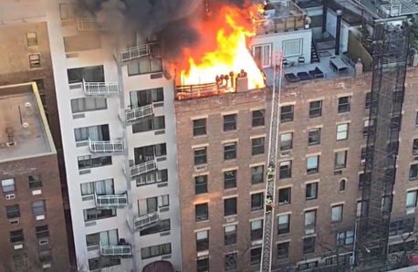 The FDNY is operating at a 2-alarm fire on the roof of 168 Bank Street in Manhattan