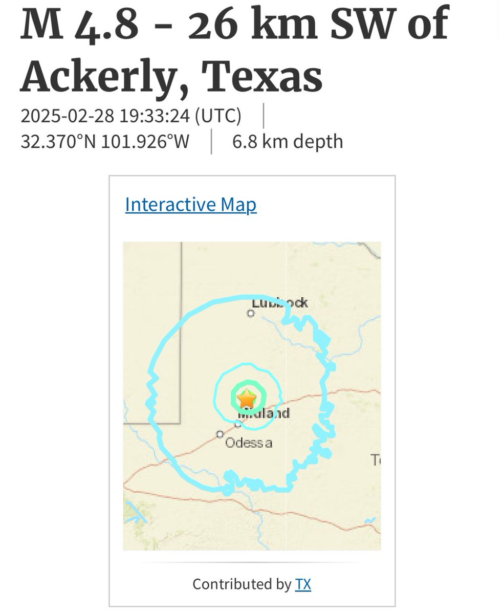 WOW. 4.8 Magnitude earthquake just outside of Midland, TX earlier. Any texas people feel this one