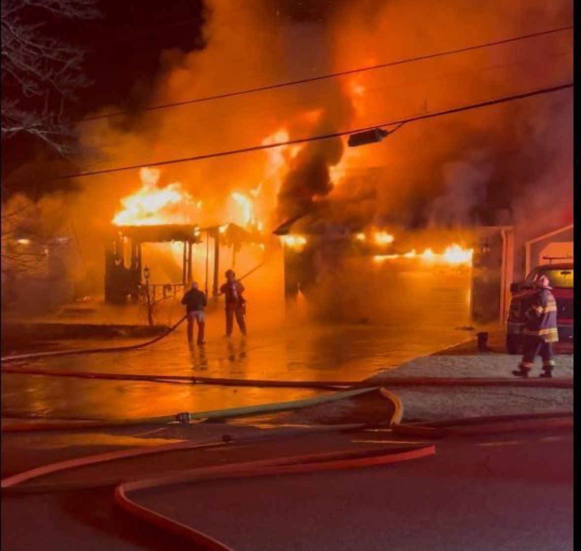 One person hurt in this massive fire at a Glocester home.