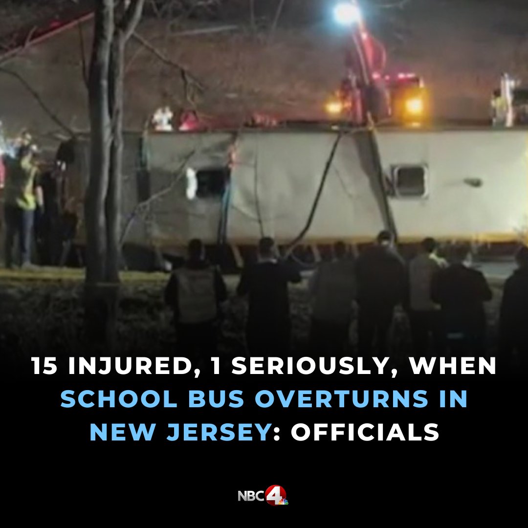 At least 14 juveniles were injured when a school bus overturned on the Garden State Parkway in New Jersey on Monday, officials said