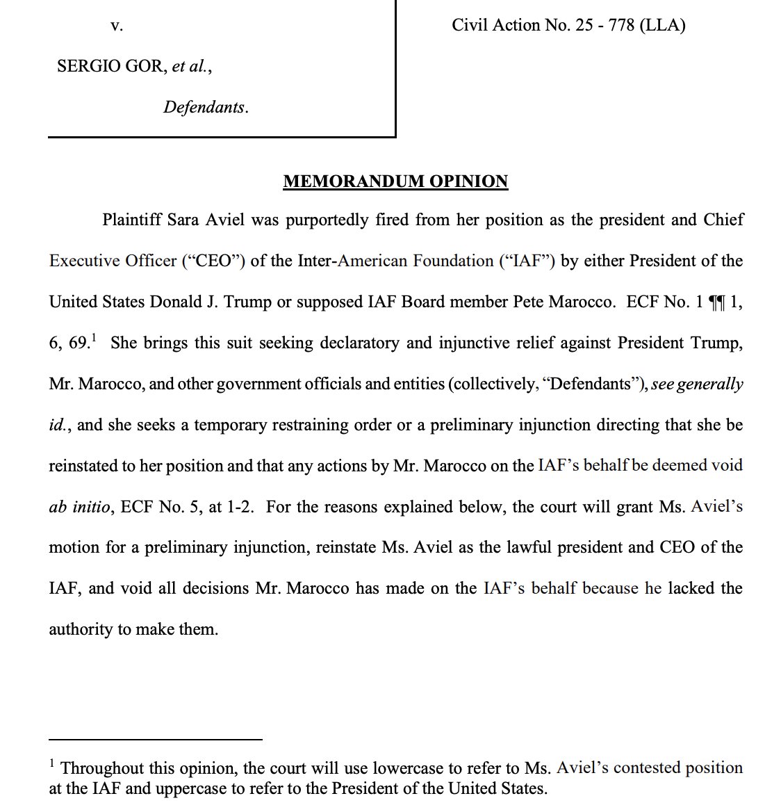 A federal judge just reinstated the head of the Inter-American Foundation, booted Pete Marocco and voided all his decisions