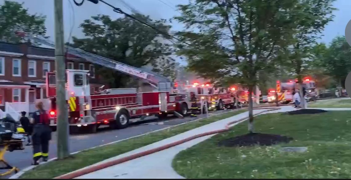More than 80 @Baltimore Fire Firefighters are getting an early start to the day as they fight this 2 alarm house fire in Northwest Baltimore