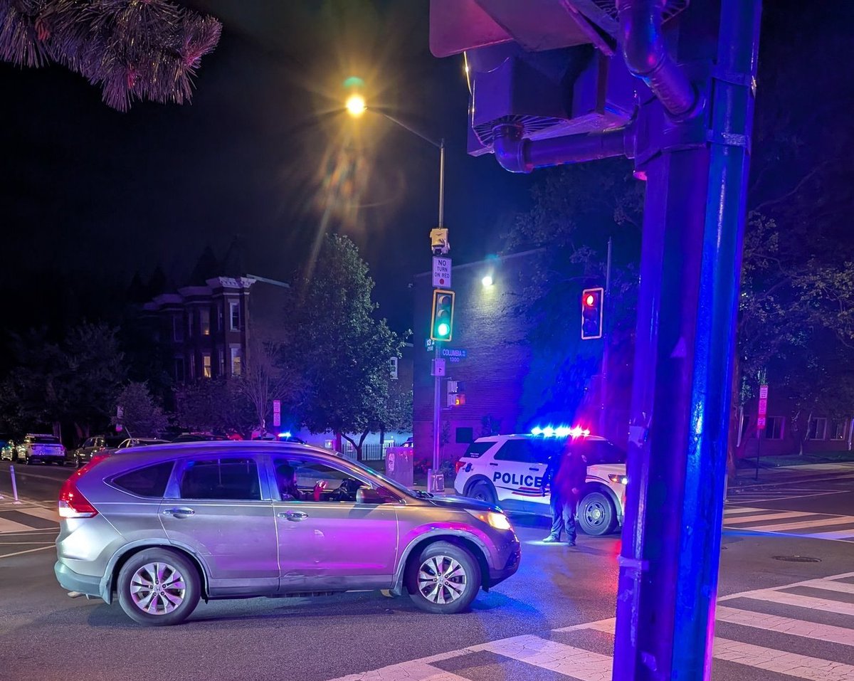 Police have found a man shot in the head in the 1300 blk Columbia Rd NW. He is still alive.: Police found three autos struck by gunfire, and another was involved in a crash. Two guns were recovered by police. One possible shooter in custody. Still looking for any potential victims.