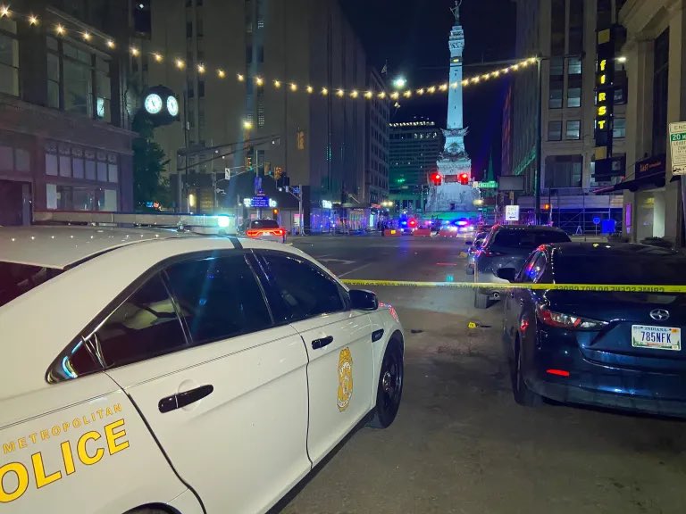 Shots fired in downtown Indianapolis leaves 2 juveniles and an adult male with gunshot wounds.Our crew on scene could see cars and businesses with bullet holes and some 20 evidence markers. It happened at 10:40 in downtown Indy near Meridian and Washington.