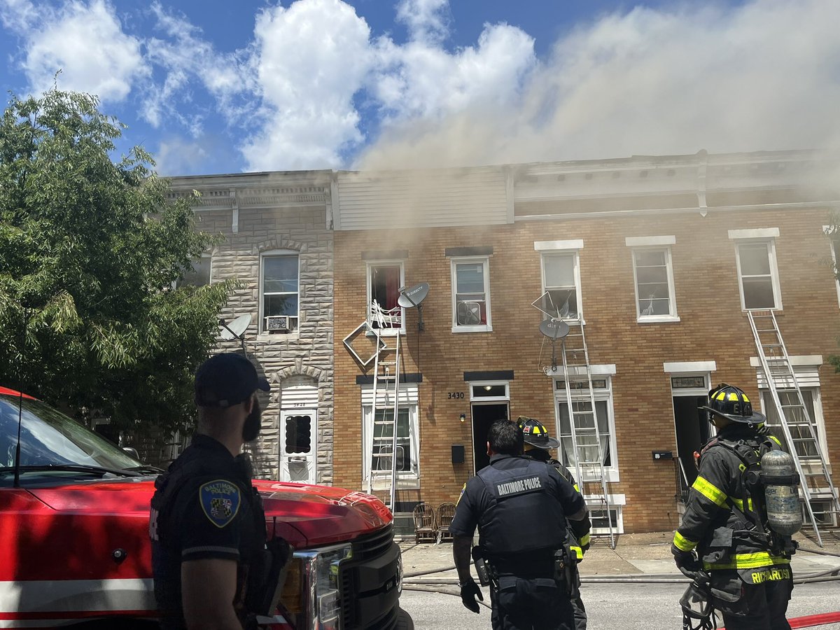 Multi-alarm fire in the 3400 block of E Baltimore Street
