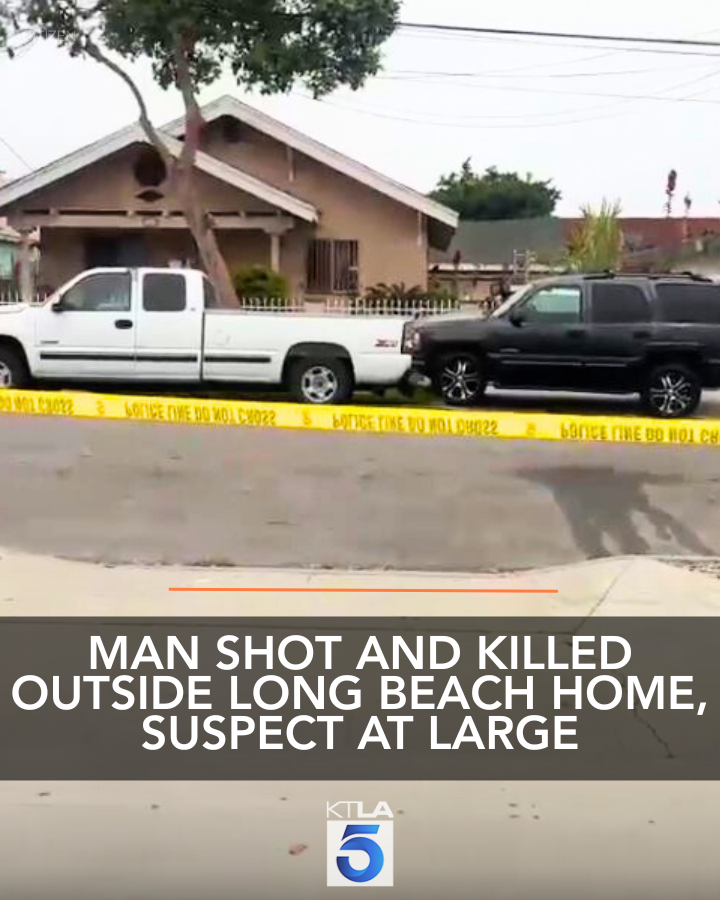 A suspect remains at large after a man was shot to death outside a Long Beach home.