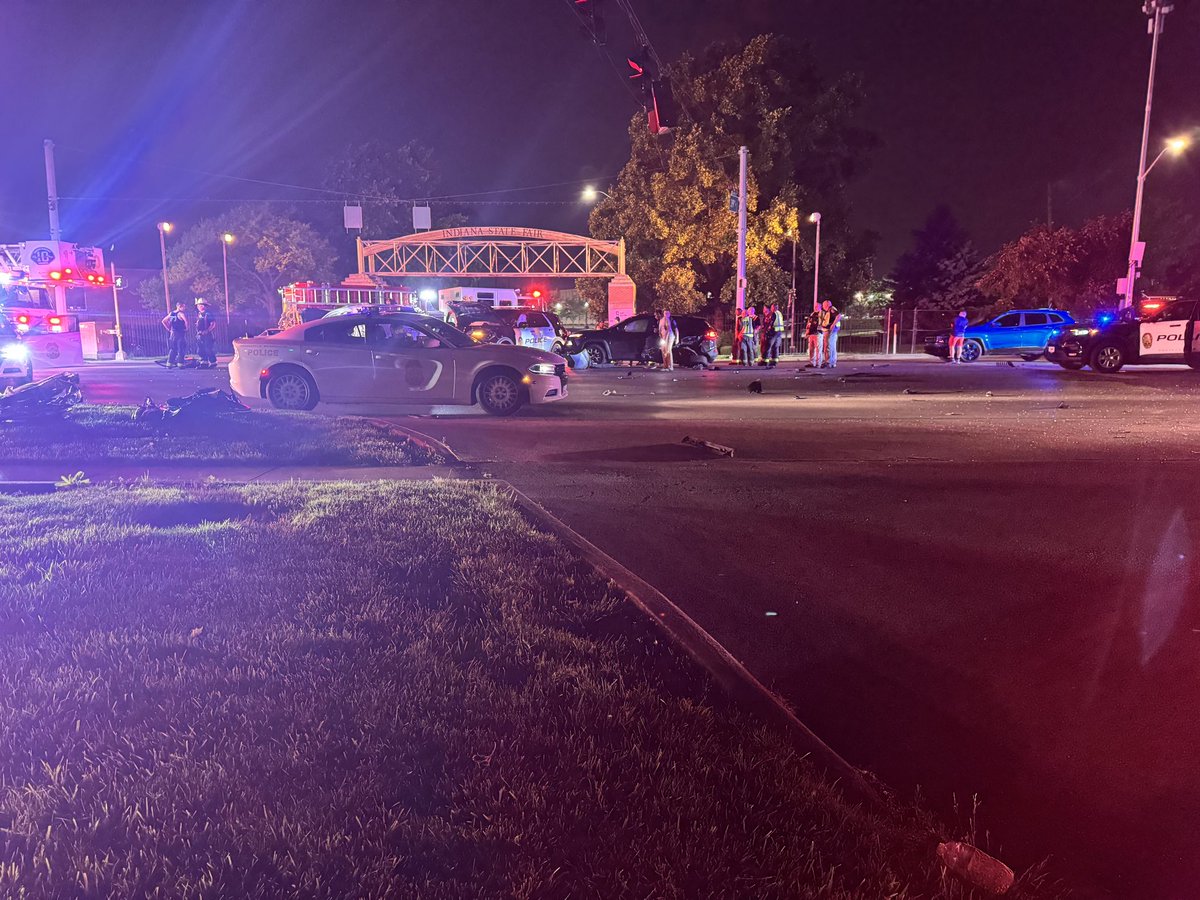 Two Noblesville policemen were injured in a crash outside the Indiana State fairgrounds this evening. Crash involved multiple vehicles. Officers were working a security detail at the fairgrounds for a Noblesville High School graduation event. IMPD leading investigation
