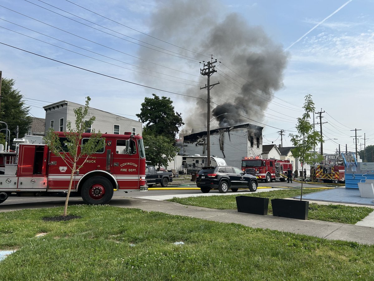 A closer view of the scene after fire officials said they're responding to multiple houses on fire in Newport on 12th and Putnam.