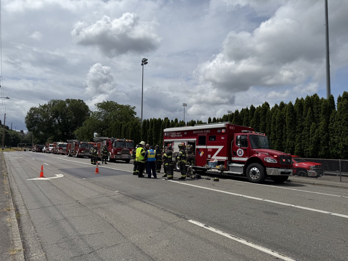 Renton RFA, Puget Sound Fire, and Port of Seattle hazardous materials units are on scene of a chlorine leak at Bronson Way and Houser Way