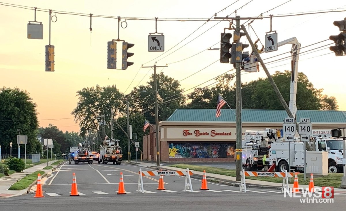 A large tree fell onto power lines early Wednesday morning, damaging a transformer and shutting down a section of North Main Street in East Windsor. Eversource crews are working to restore power