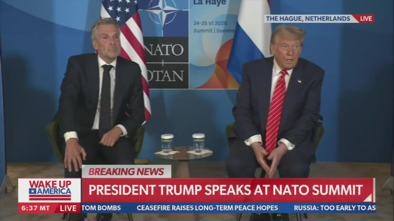 Question: Can you clarify your stance on Article 5?; TRUMP: I stand with it. That's why I'm here. If I didn't stand with it I wouldn't be here. Question: So you'd defend countries; TRUMP: What did I just say? Yeah. Why would I be here?