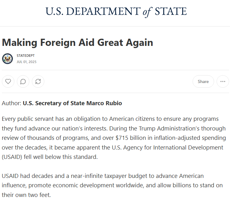 Rubio: The era of government-sanctioned inefficiency is OVER. From now on, our foreign assistance programs will be accountable to the American taxpayer