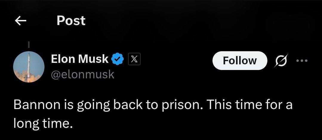 Elon Musk: Steve Bannon is going back to prison. This time for a long time