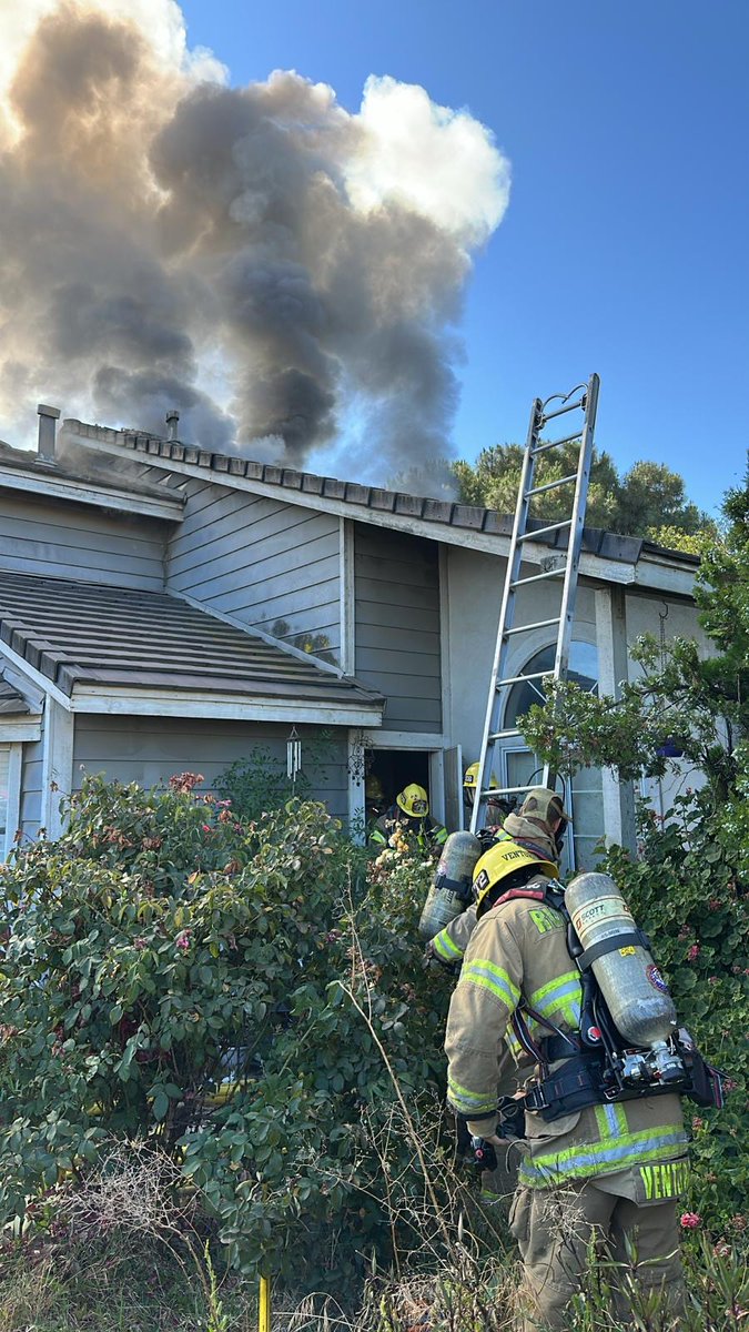 RESIDENTIAL STRUCTURE FIRE -  24000 Block of Dimitra Dr., in @CityofMoVal. Firefighters are on-scene of a two-story, single family dwelling with fire through the roof. The fire has been contained and resources will remain on-scene for approximately two hours