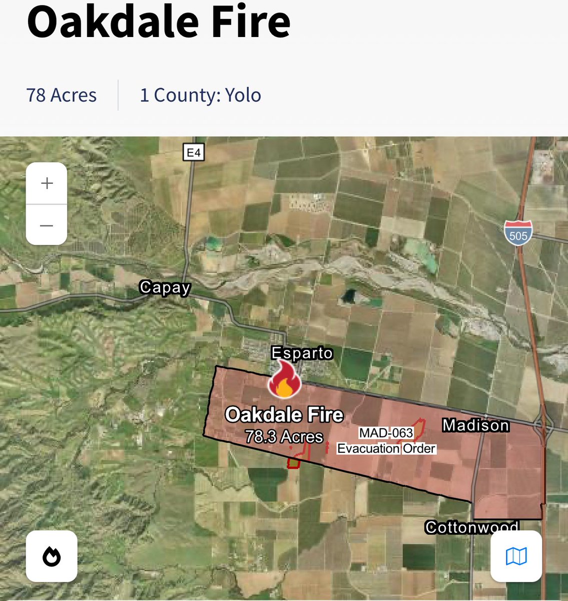 Fireworks warehouse in Esparto, Yolo County exploded, destroying 2 homes, sparking 78-acre fire. Evacuations ordered, no injuries reported. Cause under investigation. California_explosionnnThe Oakdale Fire was reported just after 6 p.m. near County Road 23 and County Road 86A