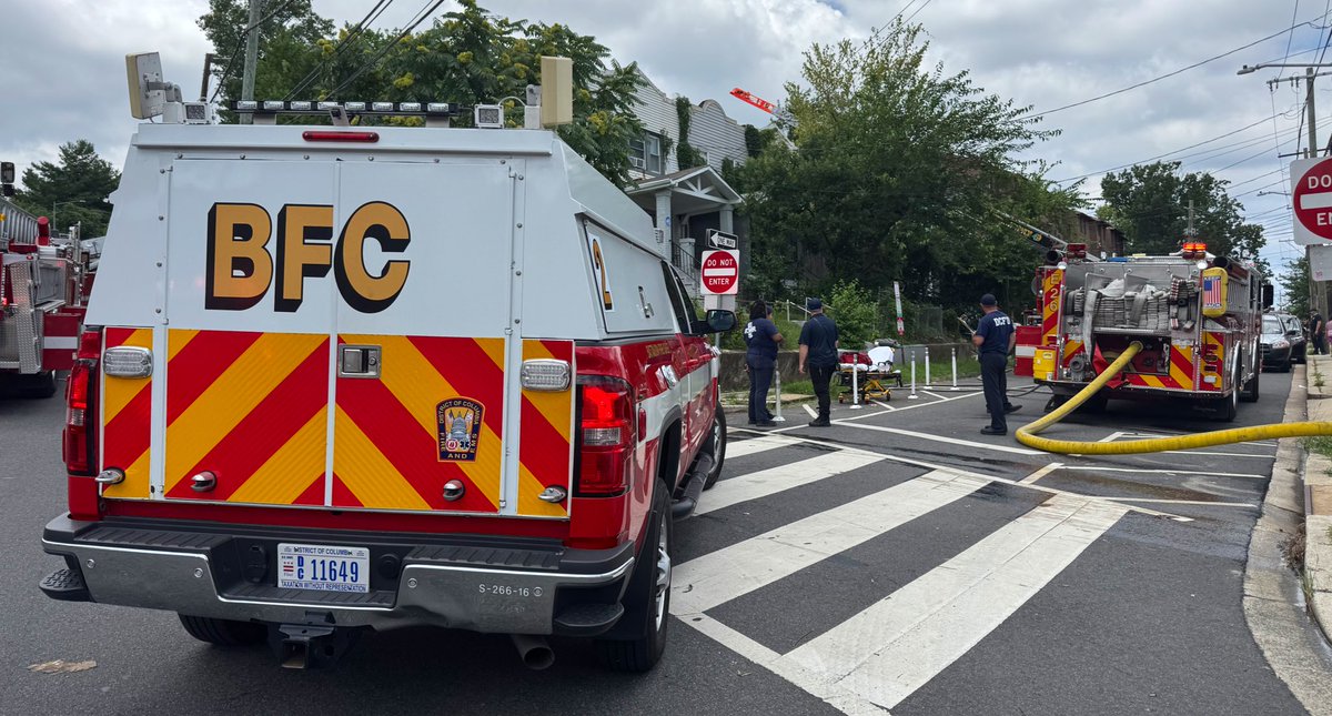 1800 block Corcoran St NE. Fire located in void space and attic of a 2 story unoccupied row dwelling. Fire has been extinguished and under control. No injuries reported. Fire investigators requested. DC firefighters