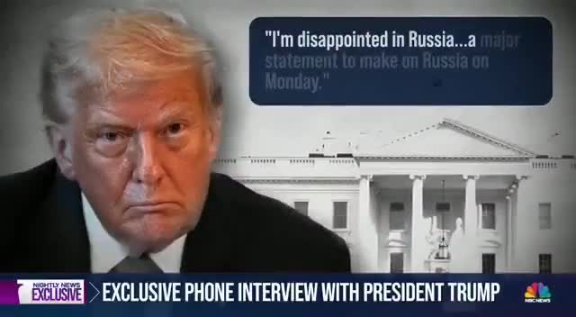 Donald Trump w wywiadzie dla NBC: „Jestem rozczarowany Rosją. W poniedziałek wygłoszę ważne oświadczenie. @POTUS powiedział również, że Stany Zjednoczone wyślą broń na Ukrainę za pośrednictwem NATO, w tym Patrioty, i że sojusznicy NATO „w 100% za nią zapłacą.