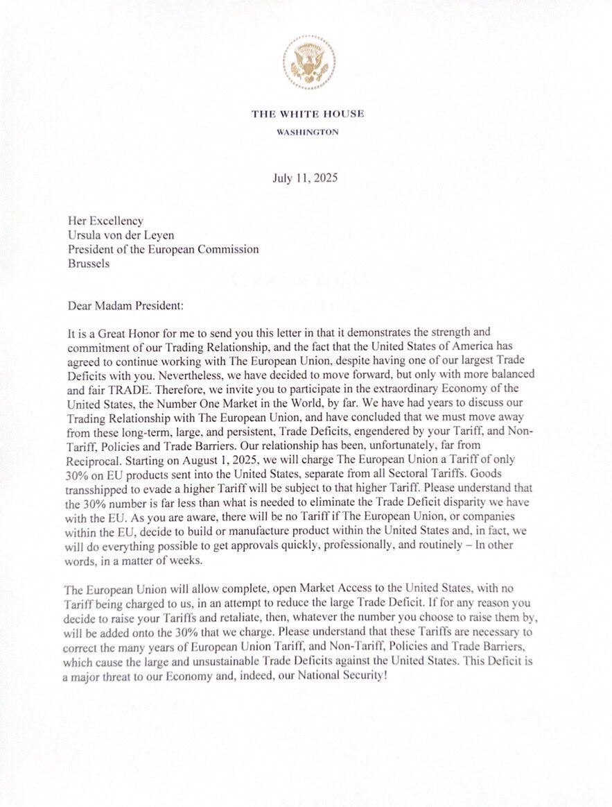 European Commission President von der Leyen responds to U.S. tariffs: “We will take all necessary steps to safeguard EU interests, including proportionate countermeasures if required.”
