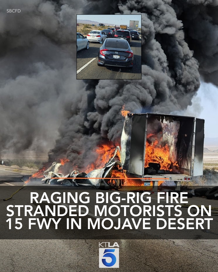 The fire ignited the trailer's load of 25,000 pounds of tires, jamming traffic for 15 miles on the 15 Freeway between L.A. and Las Vegas in temperatures that reached 120 degrees