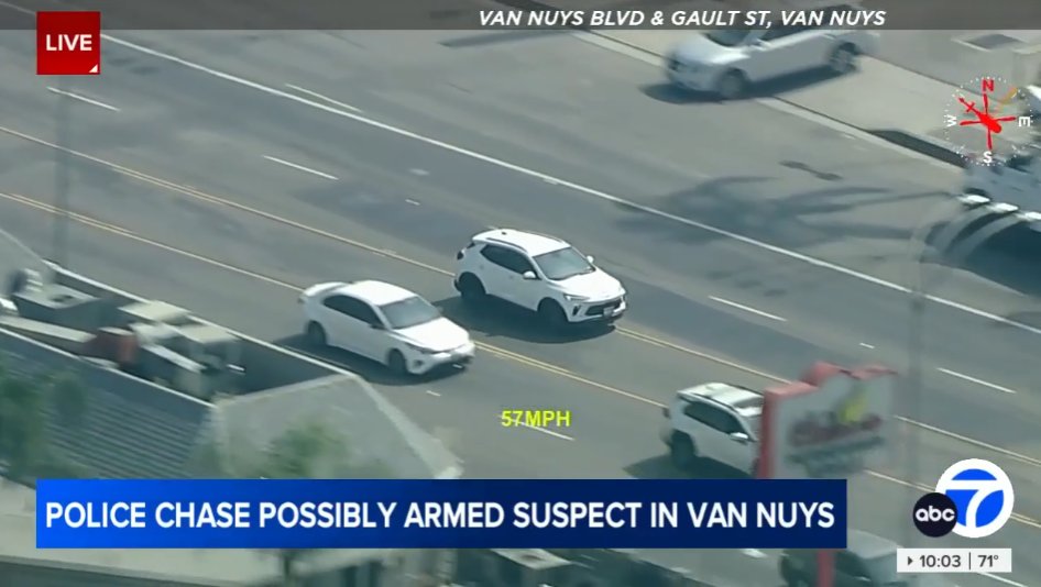 Possibly armed suspect leading police on chase through Van Nuys