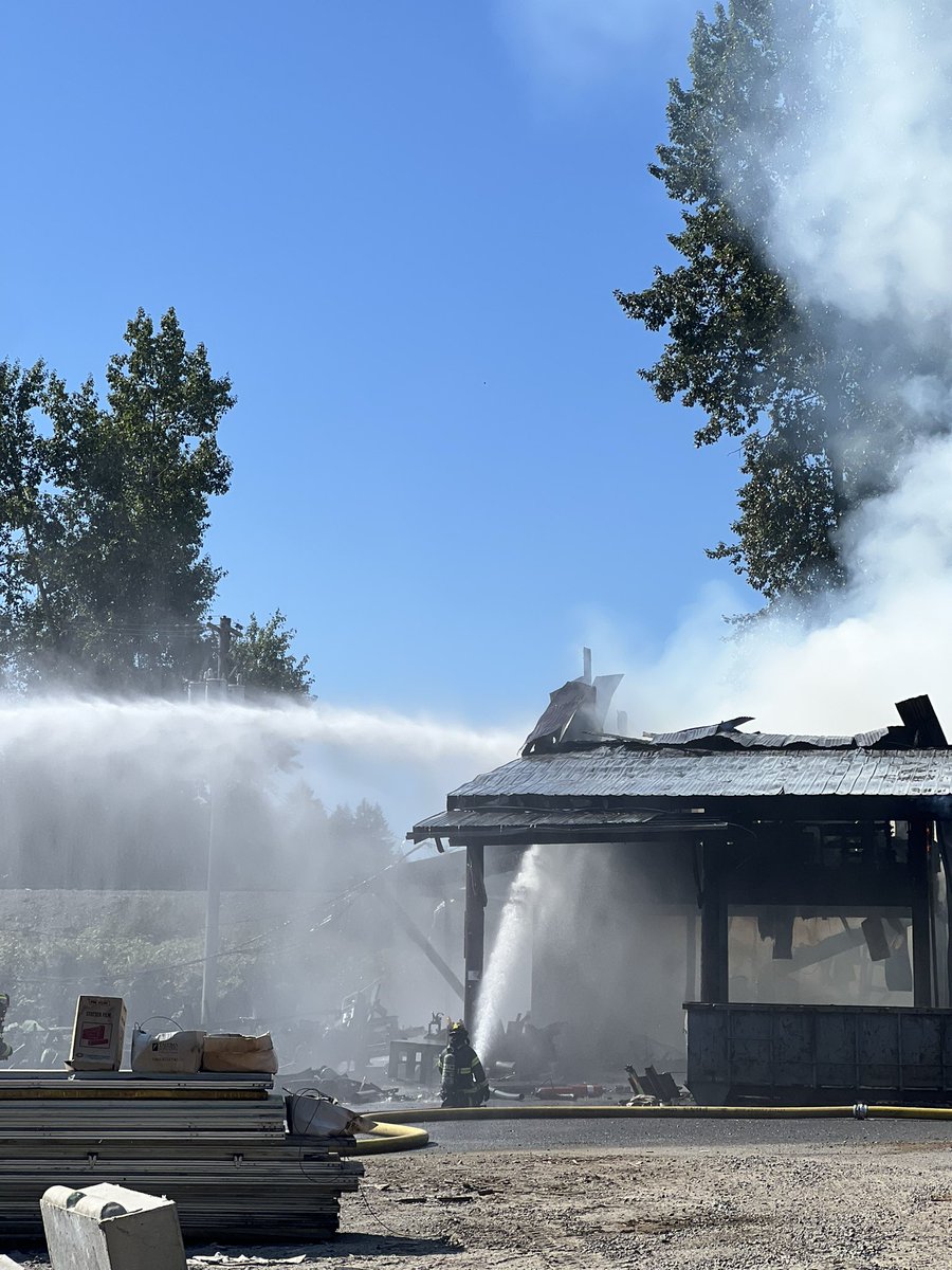 Crews are on-scene of a commercial fire that has spread to nearby vegetation in the 21200 block of Mountain Hwy E in Spanaway. All employees evacuated the building. Mountain Hwy is blocked in both directions while crews work to extinguish the fire