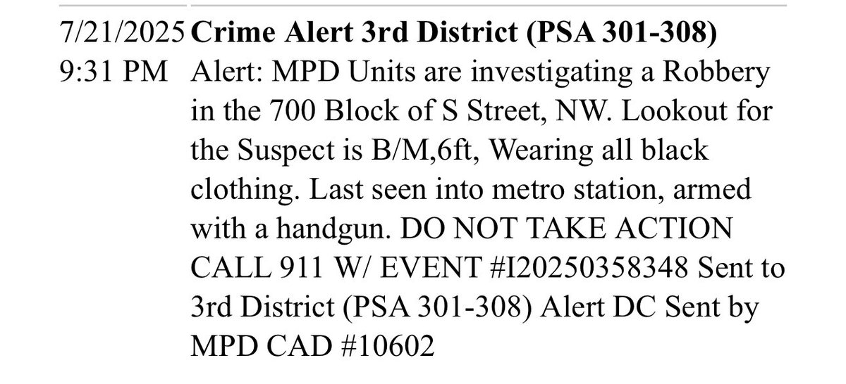 DC SCOOTER-JACKING AT GUNPOINT: 1700 block of Eight Street NW in Shaw DC— stolen was a moped at gunpoint by a lone suspect. (who may have ditched it up the street)The suspect, gun in hand, then fled into the Shaw-Howard University metro station