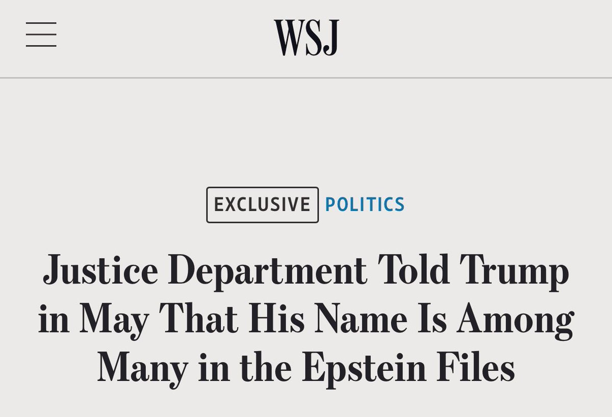 WSJ berichtet, dass das Justizministerium Trump bereits im Mai mitgeteilt hatte, er sei in den Epstein-Akten enthalten
